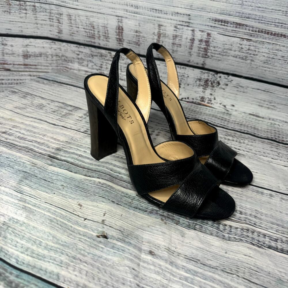 Talbots Wooden Chunky Heels Black Leather Women's 7.5